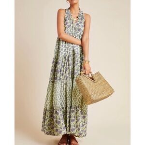 Ro's Garden Tiered Purple Green Floral Maxi Dress